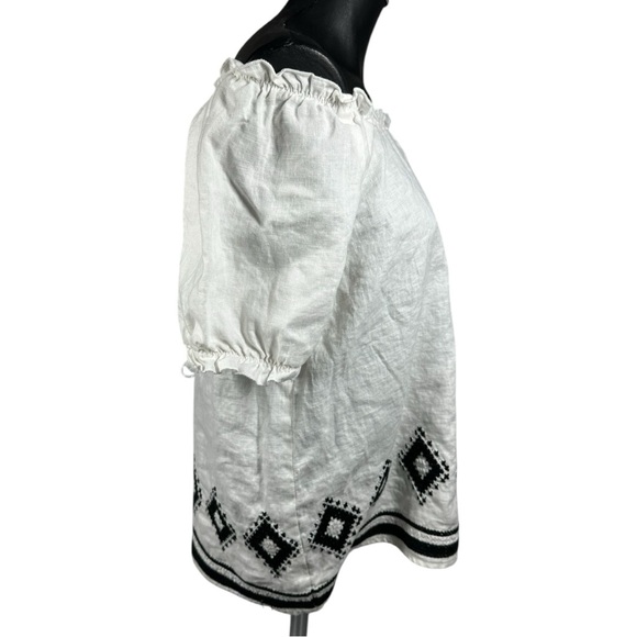 Alexandra Bartlett White Linen Peasant Top Medium Off the Shoulder - Picture 2 of 9